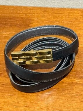 Cartier Black Leather Belt with Gold Chain-Link Buckle